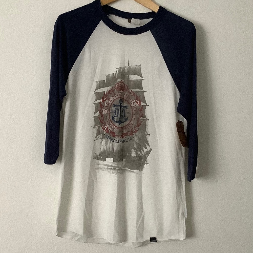 New Dark Seas Brigantine-Donna Raglan White & Navy Top Size S